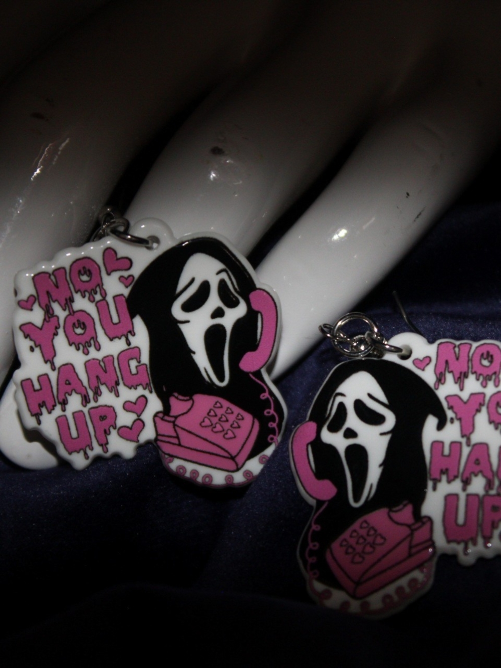 No You Hang Up Pink Scream Phone Earrings - Novelty Home Party Supplies